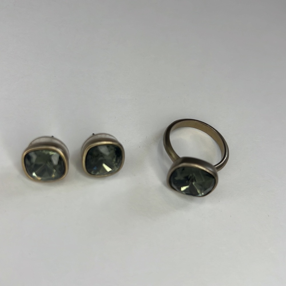 Kenneth Cole Ring and Stud Earrings Set - Brushed Satin Finish Gold Tone